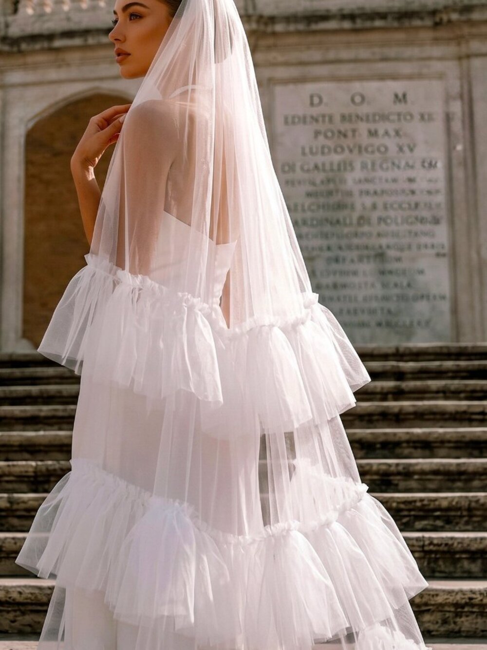 Tiered Ruffle Cathedral Bridal Veil 320cm Layer
